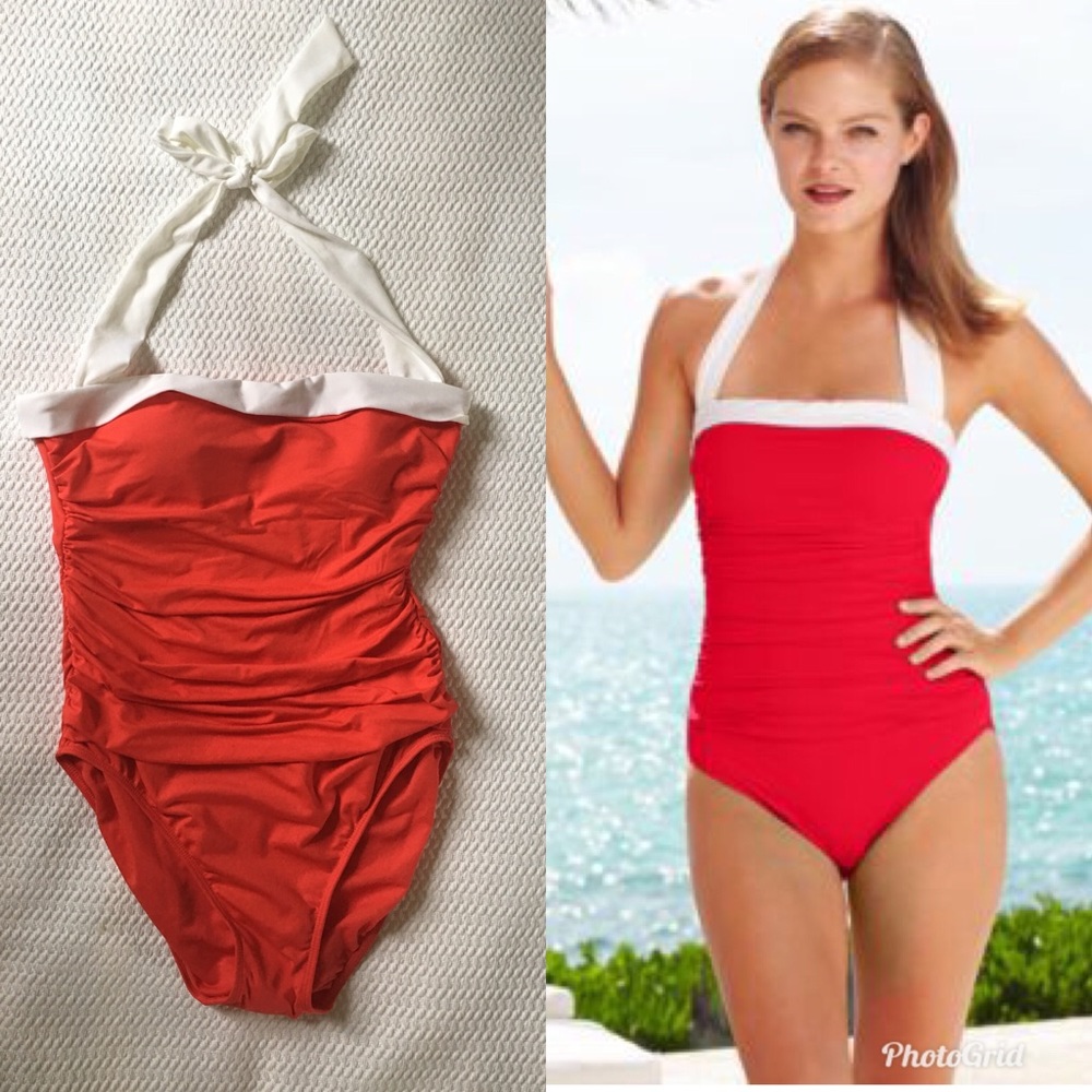 NEW Ralph Lauren Coral/Red Halter 1 Piece Swimsuit